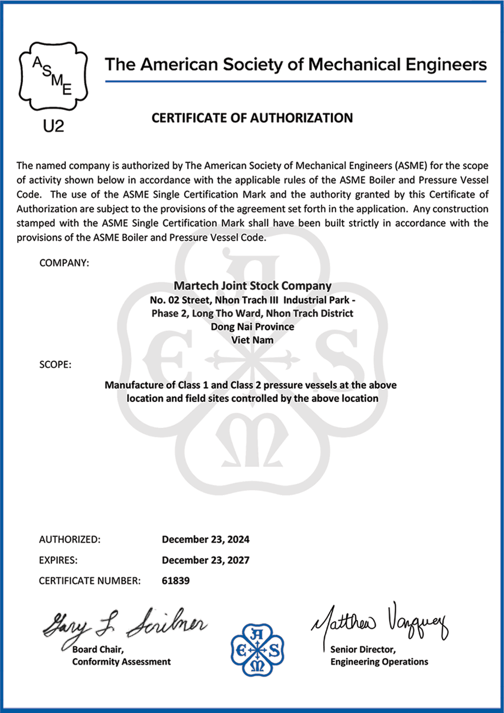 ASME dấu U2